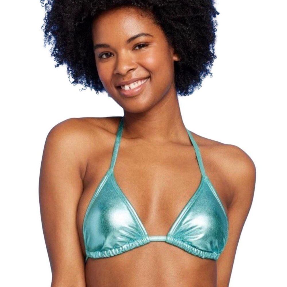 Wild Fable Metallic Triangle Bikini Top - Size Large - Teal Foil